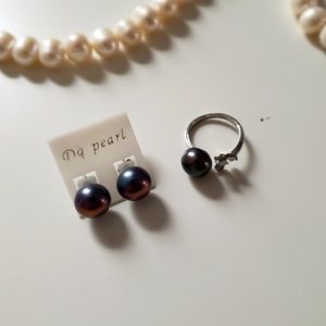 Black pearl earring and ring set